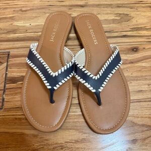 Jack Rogers Thelma Leather Thong Sandals Blue And White Women’s Size 11